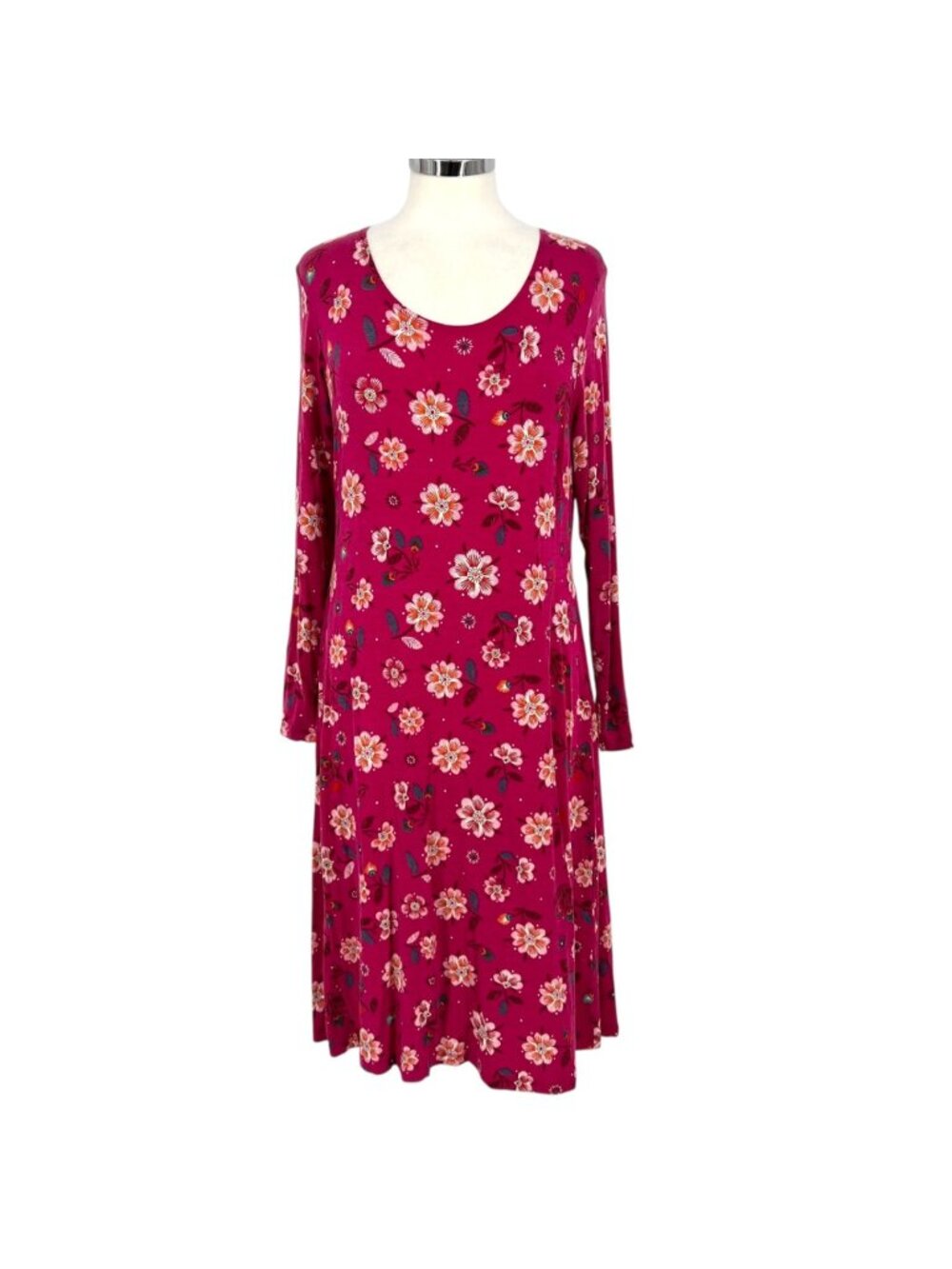 Gudrun Sjödén Floral A-Line Long Sleeve Dress Dark Pink Size Medium